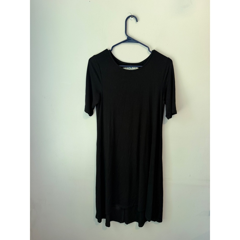 Cupio Womens Black Short Sleeve Scoop Neck High Low Jersey Knit T-Shirt Dress S